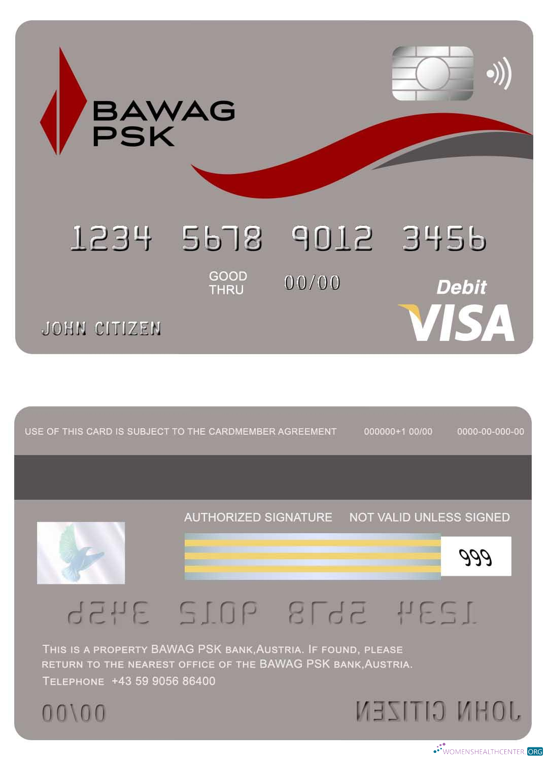 Download Austria Bawag PSK bank visa card Photoshop template
